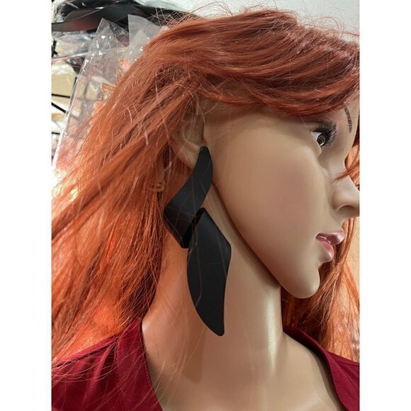 Large Big Black Earring statement bold chunky  studs Jet Pierced abstract - Picture 5 of 8